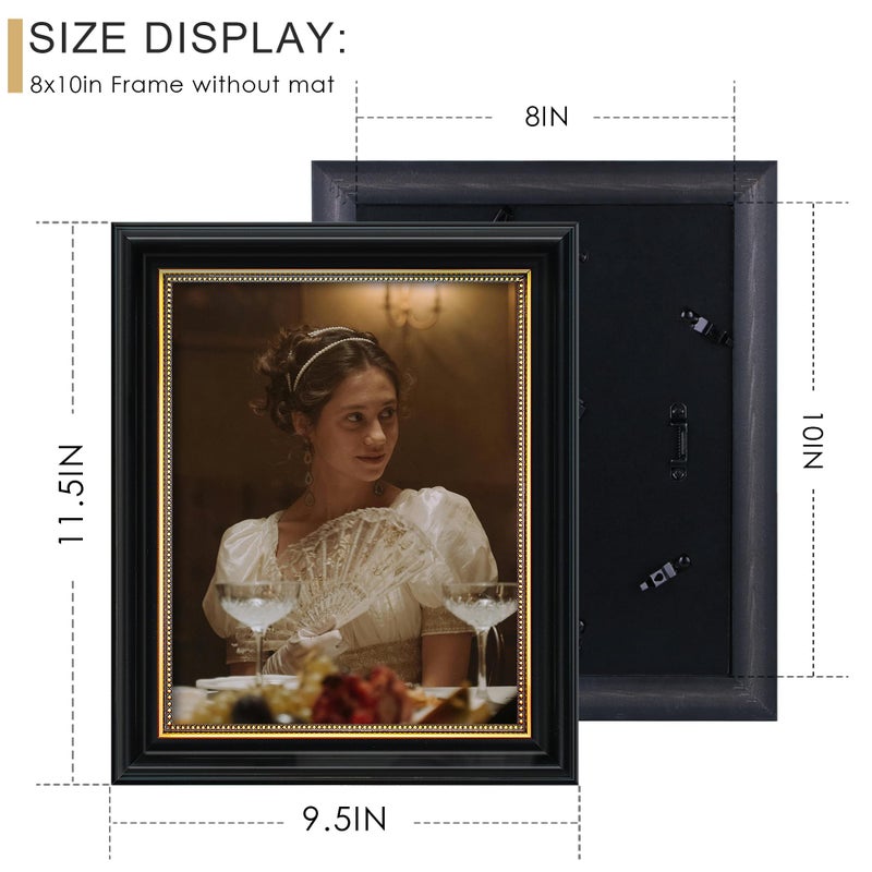 Abtgt Vintage Style 8x10 Picture Frames, Made of Tempered Real Glass for Tabletop or Wall Mount, 8 x10 Photo Frame for Home Decor, Black - Image 2
